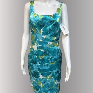 NWT Joseph Ribkoff Satin Diagonal Tiered Layers  Ruched Effect Flattering Dress